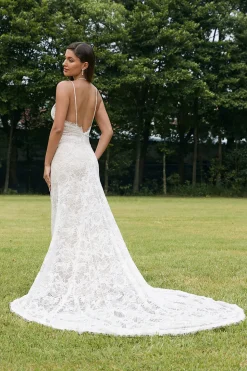 Marfim Sereia Renda Backless Vestido de Noiva