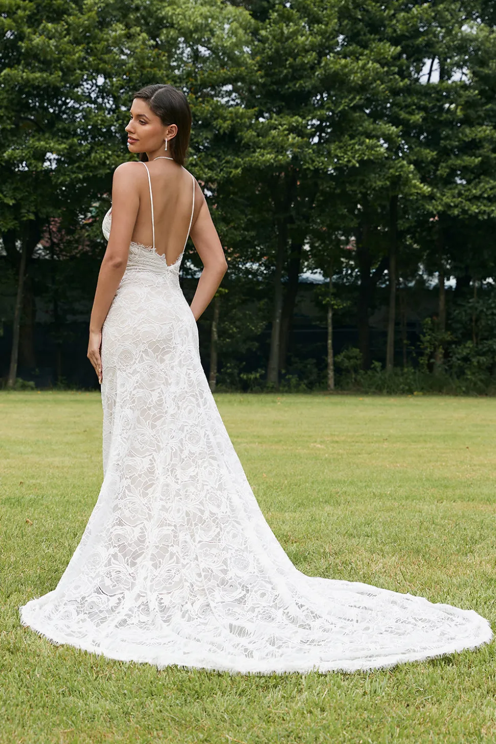 Marfim Sereia Renda Backless Vestido de Noiva