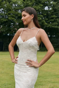 Marfim Sereia Renda Backless Vestido de Noiva