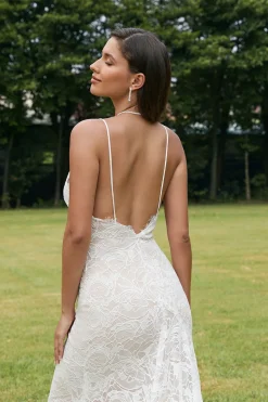 Marfim Sereia Renda Backless Vestido de Noiva