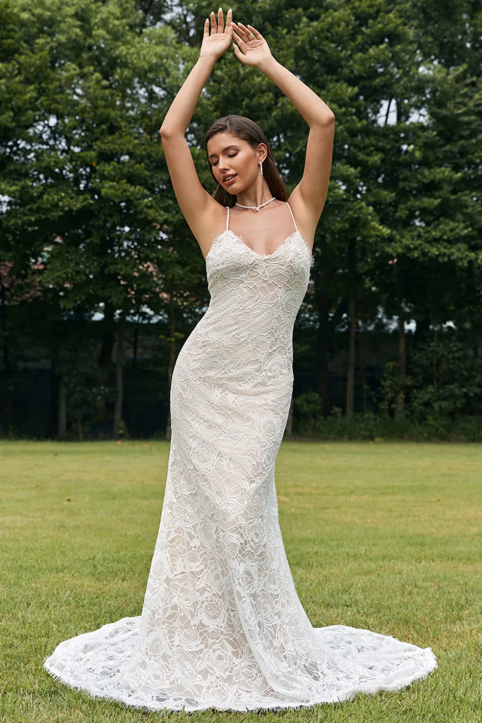 Marfim Sereia Renda Backless Vestido de Noiva