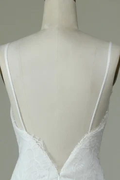 Marfim Sereia Renda Backless Vestido de Noiva