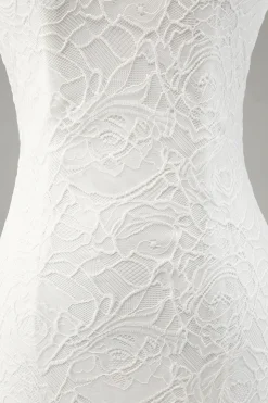 Marfim Sereia Renda Esparguete Correias Vestido de Noiva com Fenda