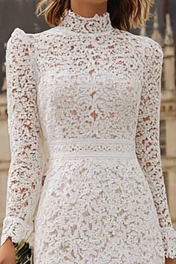 Marfim Sereia Renda Tiered Ruffled Courthouse Vestido de Noiva