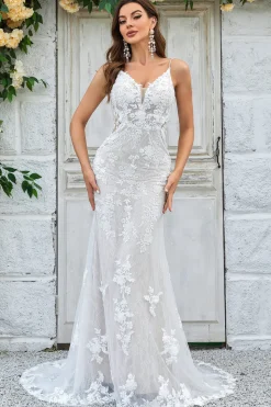 Marfim Sereia Renda Vestido de Noiva