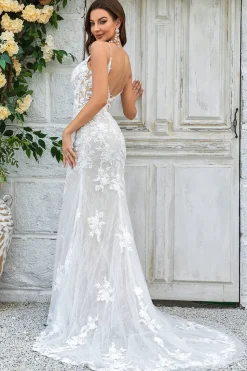 Marfim Sereia Renda Vestido de Noiva