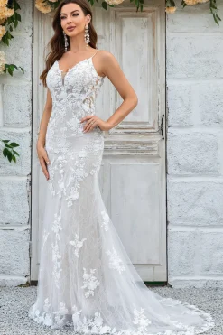 Marfim Sereia Renda Vestido de Noiva