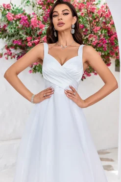 Marfim simples Organza Scoop Neck Sweep Train A Line Vestido de Noiva