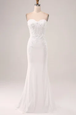 Marfim Strapless Sereia Vestido de Festa de Casamento