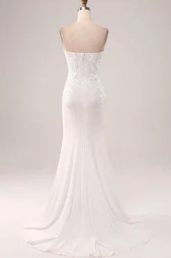 Marfim Strapless Sereia Vestido de Festa de Casamento