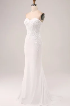 Marfim Strapless Sereia Vestido de Festa de Casamento