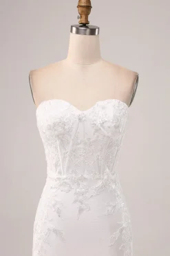Marfim Strapless Sereia Vestido de Festa de Casamento