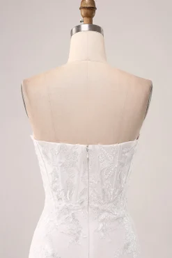 Marfim Strapless Sereia Vestido de Festa de Casamento