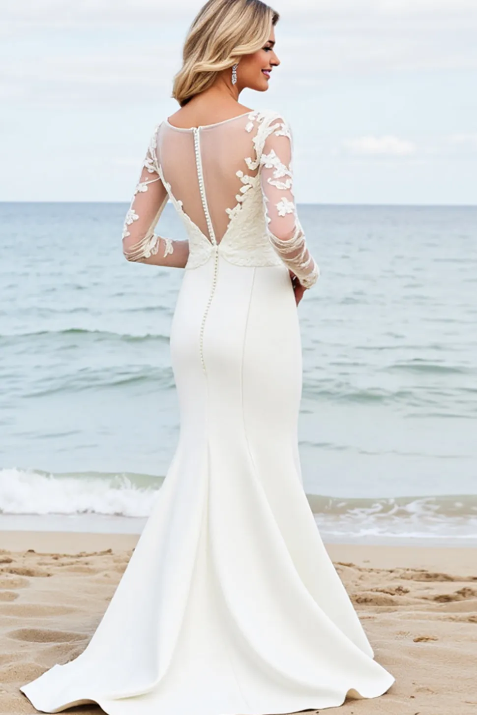 Marfim Trompete/sereia Sweep/Brush Trem Vestido de Noiva com Renda