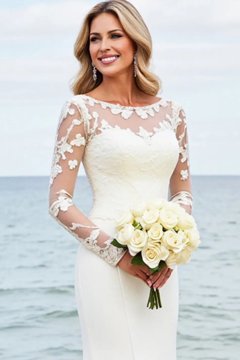 Marfim Trompete/sereia Sweep/Brush Trem Vestido de Noiva com Renda