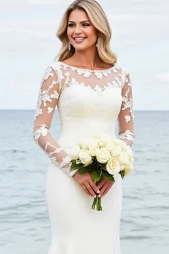 Marfim Trompete/sereia Sweep/Brush Trem Vestido de Noiva com Renda