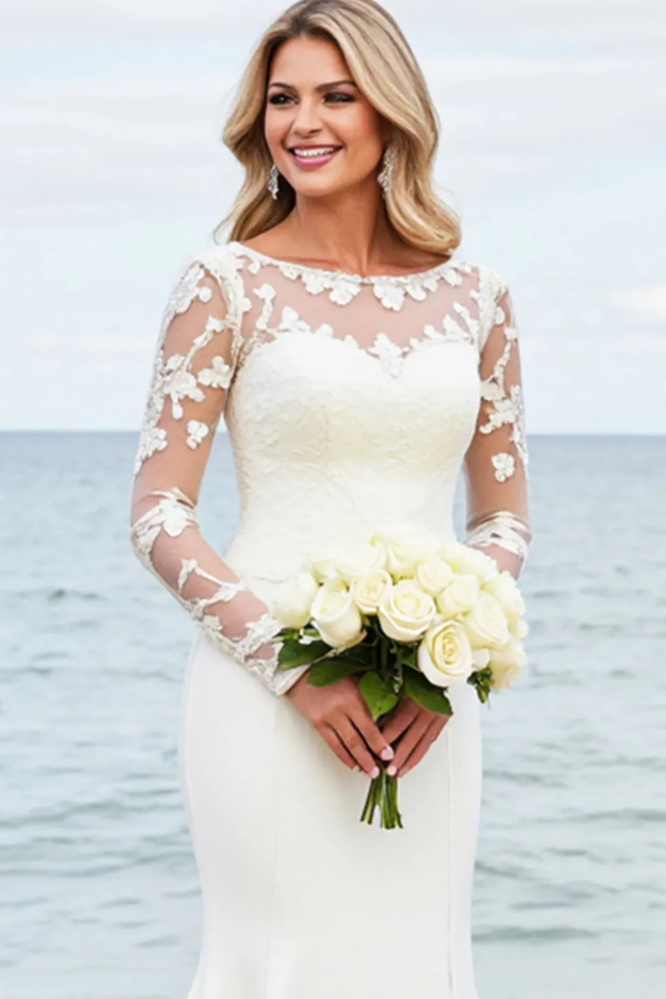 Marfim Trompete/sereia Sweep/Brush Trem Vestido de Noiva com Renda