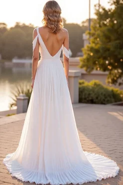 Marfim Um Ombro Uma Linha Varredura Trem Vestido de Noiva