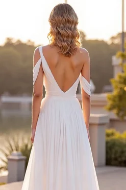 Marfim Um Ombro Uma Linha Varredura Trem Vestido de Noiva