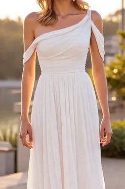 Marfim Um Ombro Uma Linha Varredura Trem Vestido de Noiva