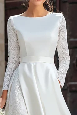 Marfim Uma linha barco pescoço vestido de receção de casamento com renda