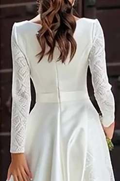 Marfim Uma linha barco pescoço vestido de receção de casamento com renda