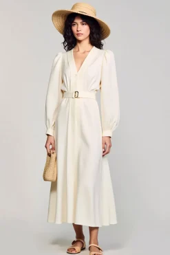 Marfim Uma linha mangas compridas vestido de noiva convidado