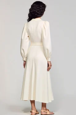 Marfim Uma linha mangas compridas vestido de noiva convidado