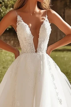 Marfim Uma Linha Tule Sweep/Brush Trem Vestido de Noiva com Renda