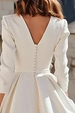 Marfim Uma Linha V Pescoço Midi Registro Office Vestido de Noiva