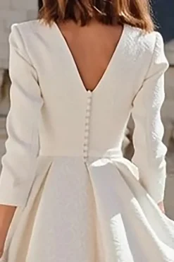 Marfim Uma Linha V-Neck Midi Vestido de Noivado com 3/4 Mangas