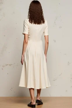 Marfim Uma Linha V-Neck Midi Vestido de Noiva com Mangas