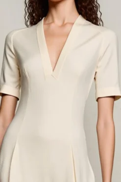 Marfim Uma Linha V-Neck Midi Vestido de Noiva com Mangas