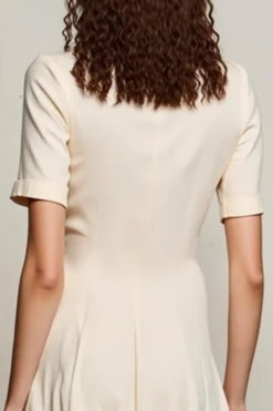 Marfim Uma Linha V-Neck Midi Vestido de Noiva com Mangas