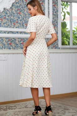 Marfim Vermelho Vestido Envoltório de Bolinhas