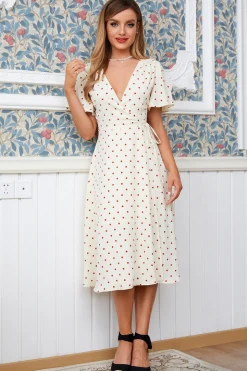 Marfim Vermelho Vestido Envoltório de Bolinhas