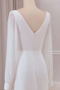 Marfim V-neck mangas longas A-line Chiffon vestido de noiva
