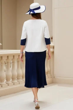 Marinha 2 Peça Stretch Satin Uma Linha Vestido de Noiva Convidado
