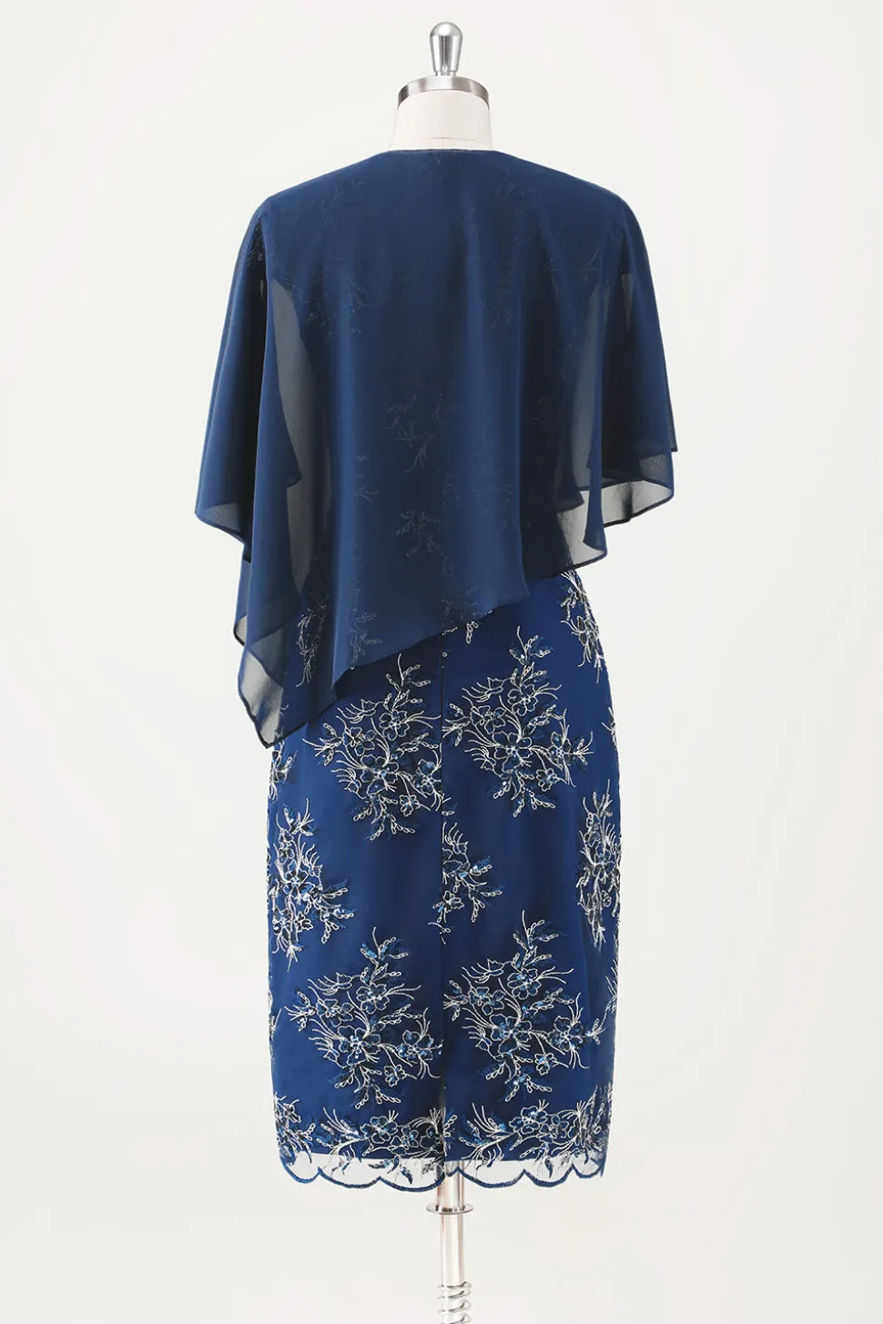 Marinha Applique Bainha Chá Comprimento Mãe do Vestido da Noiva com Wrap
