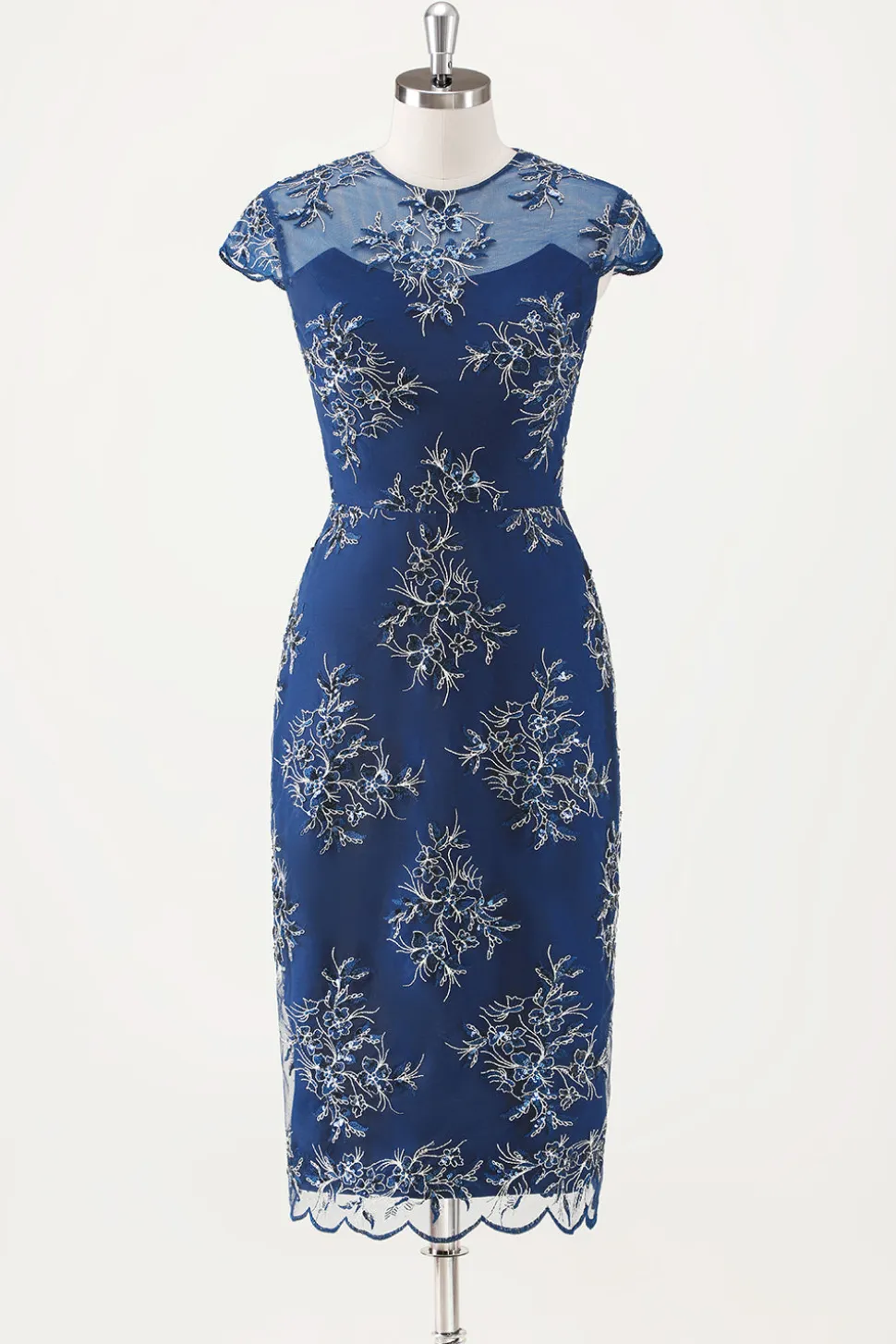 Marinha Applique Bainha Chá Comprimento Mãe do Vestido da Noiva com Wrap