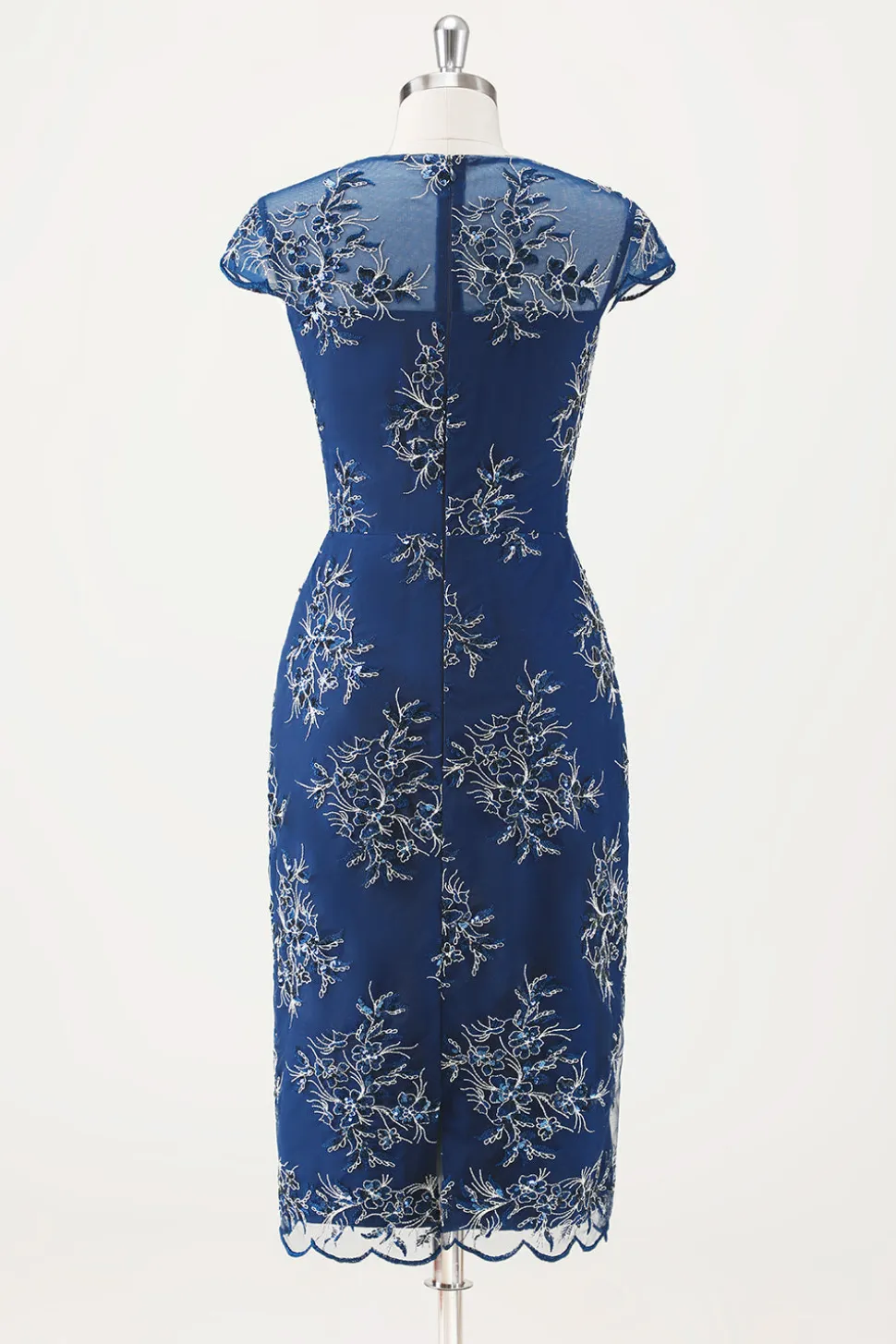 Marinha Applique Bainha Chá Comprimento Mãe do Vestido da Noiva com Wrap