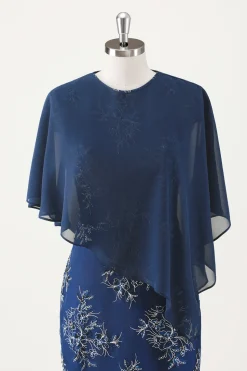 Marinha Applique Bainha Chá Comprimento Mãe do Vestido da Noiva com Wrap
