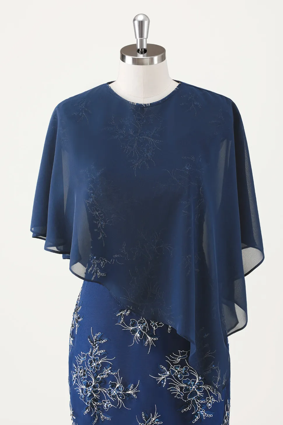 Marinha Applique Bainha Chá Comprimento Mãe do Vestido da Noiva com Wrap