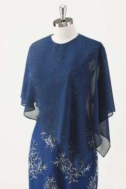 Marinha Applique Bainha Chá Comprimento Mãe do Vestido da Noiva com Wrap