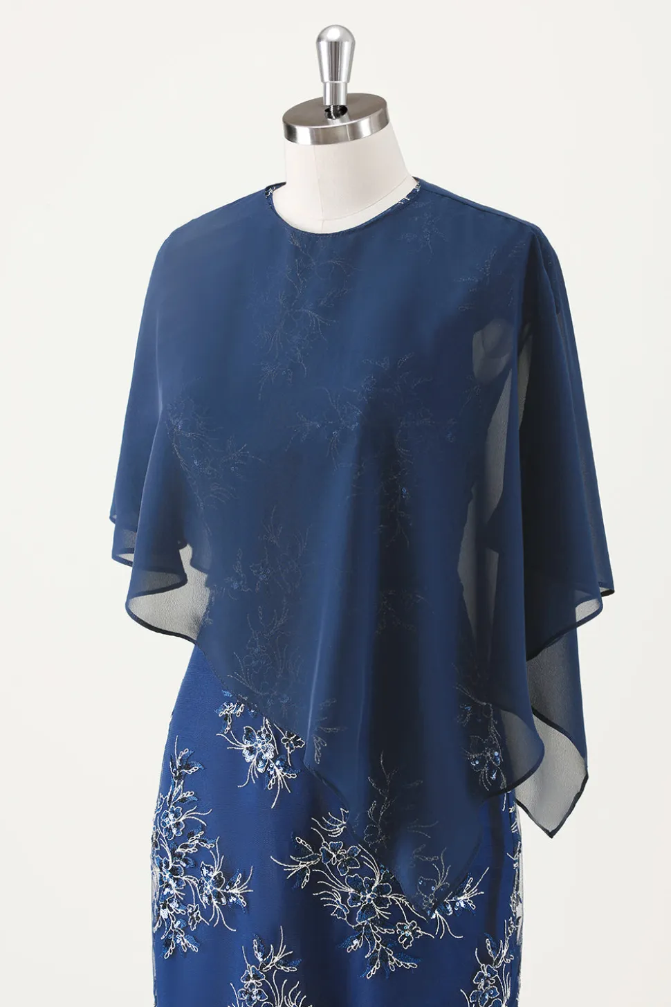 Marinha Applique Bainha Chá Comprimento Mãe do Vestido da Noiva com Wrap