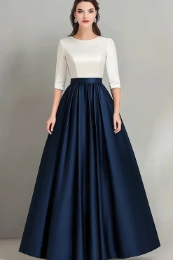 Marinha Branca Uma Linha Meia Mangas Ruched Mãe Do Vestido Da Noiva