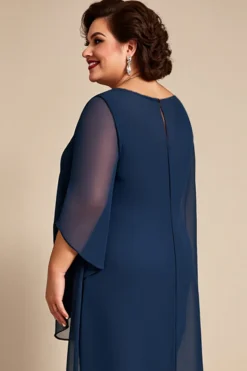 Marinha Chiffon Decote Redondo Tamanhos Grandes Vestido Mae Noiva