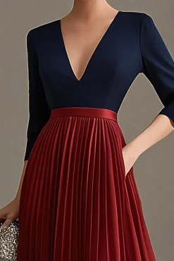 Marinha e Red V-neck A-Line Chiffon Mãe do Vestido da Noiva