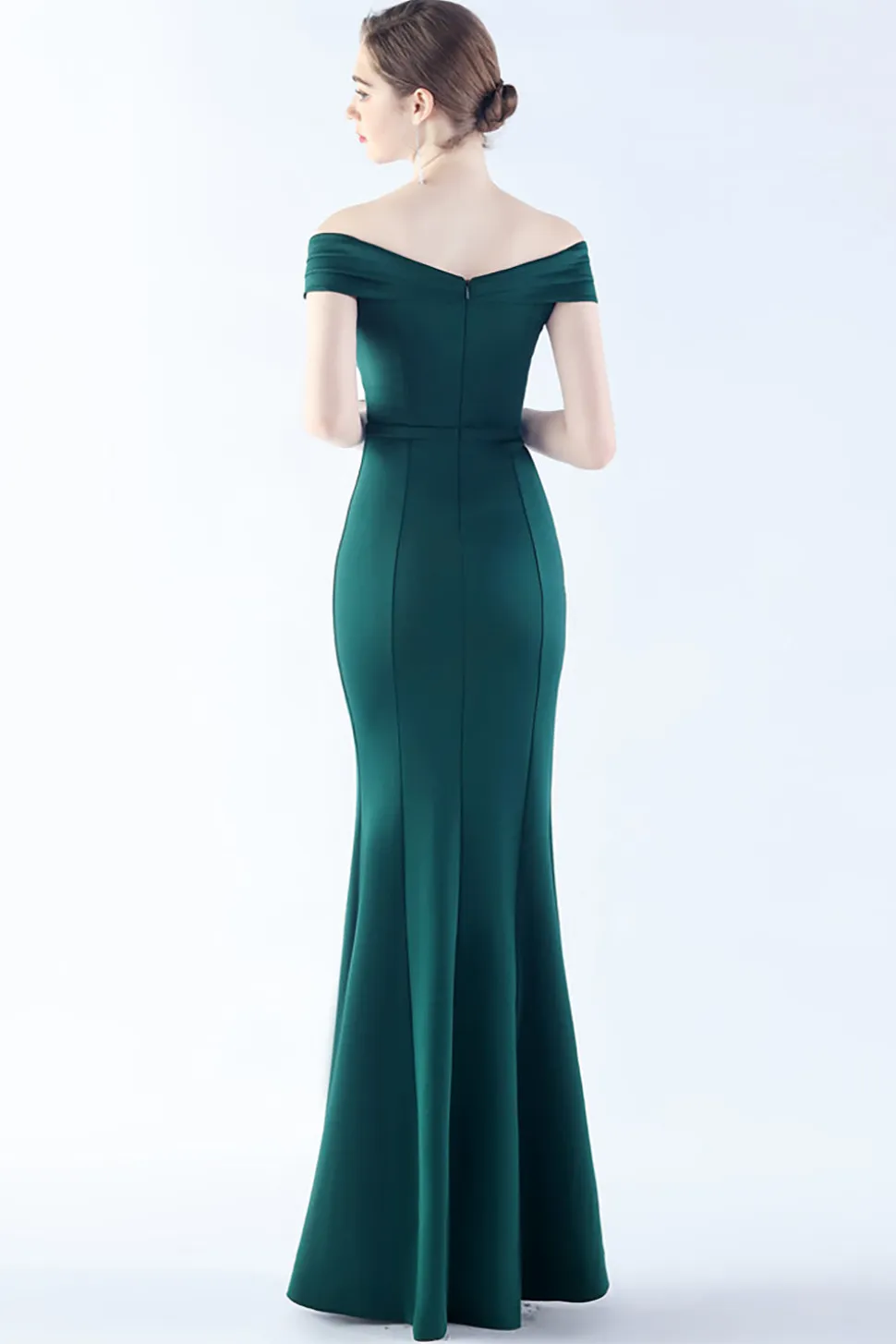 Marinha Fora do Ombro Sereia Crepe Vestido Formal com Fenda