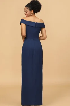 Marinha fora do vestido de dama de honra de bainha de ombro